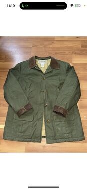 L.L.Bean olive quilted field jacket with brown corduroy collar